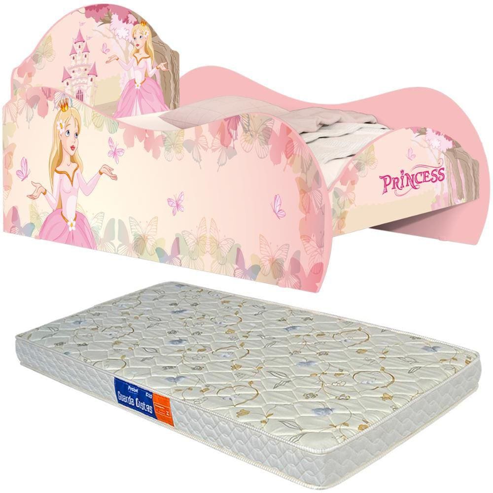 Cama Solteiro com Colchão Princesa Rosa
