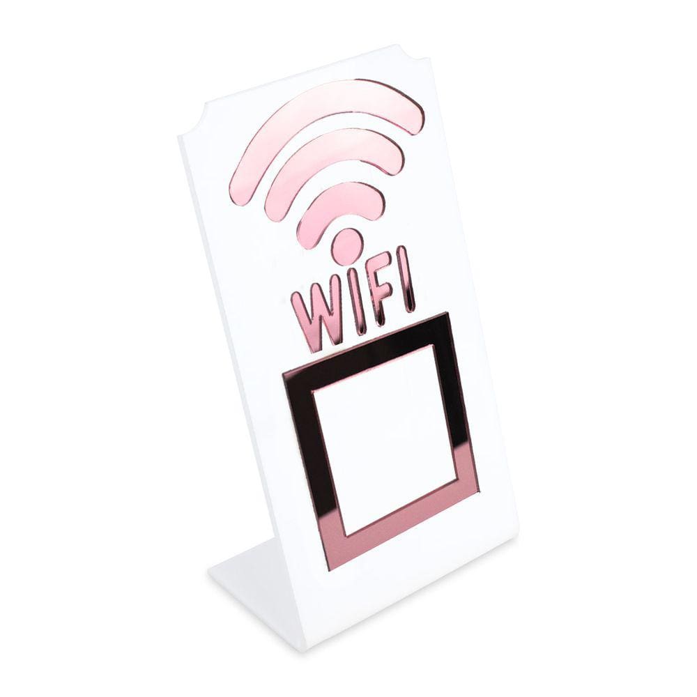 Placa Wifi QR Code Display Acrílico de Mesa Balcão Branco Cor:Branco e Rosa