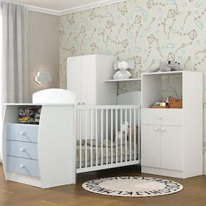 Quarto Infantil com Berço-Cômoda Laura Multimóveis Branco/Azul