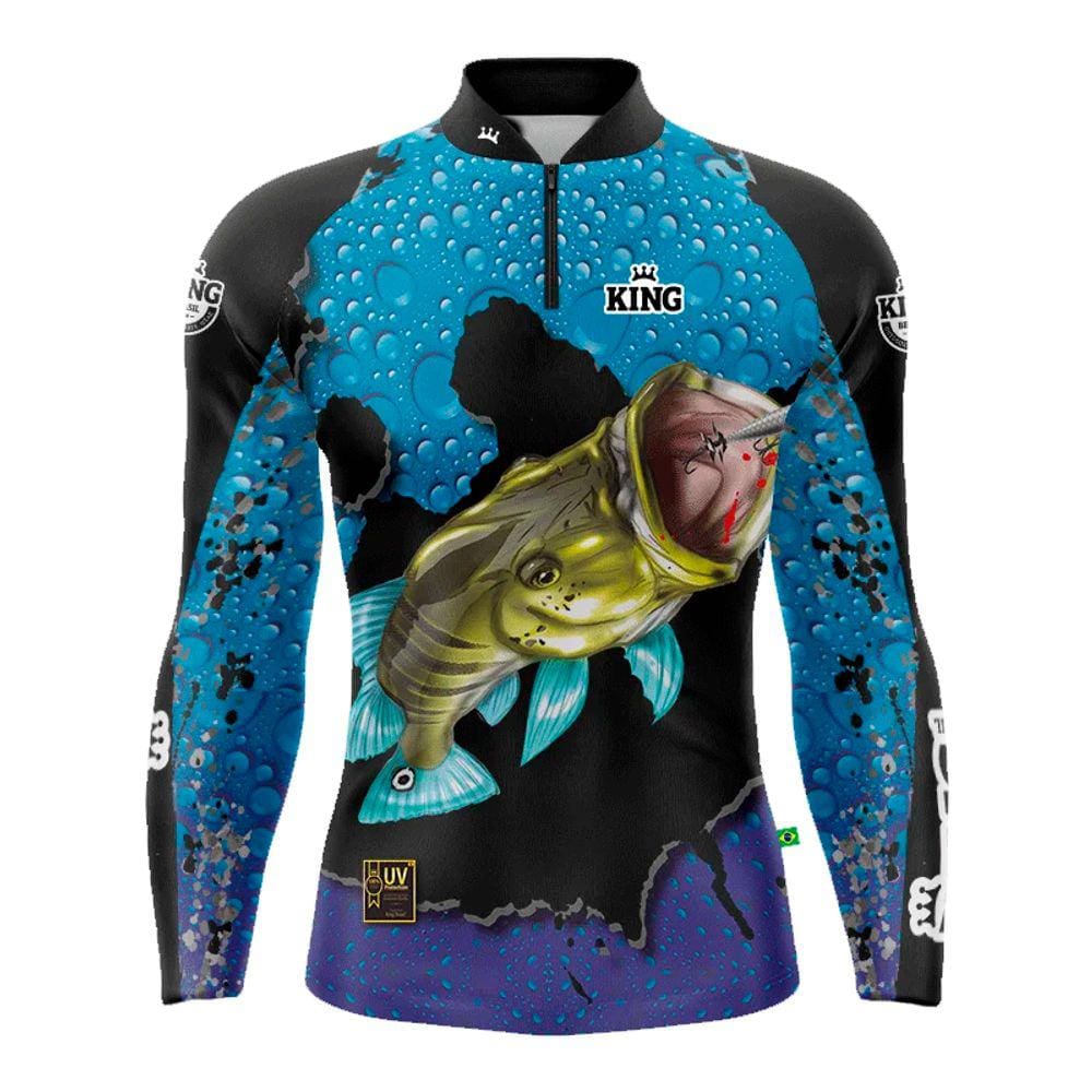 Camiseta Pesca King Brasil Fator Proteção Solar KFF60 Tucunaré Azul