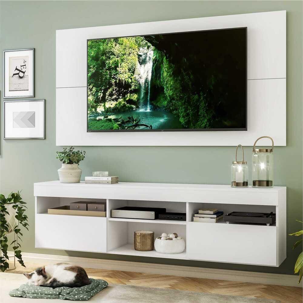 Rack com Painel e Suporte para TV até 65” Suspenso com 2 Portas Londres Multimóveis Branco