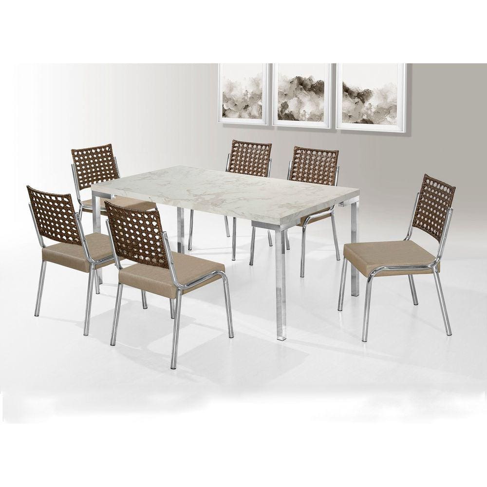 Mesa com 6 Cadeiras 1,60X0,90 Tampo MDP Cromado Nobre