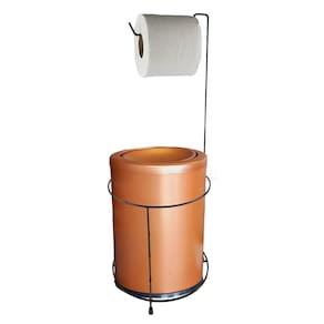 Kit Porta Papel Higiênico Chão Com Lixeira 9,1L Basculante Cesto Lixo Preto Rose Gold Fosco Banheiro - CP