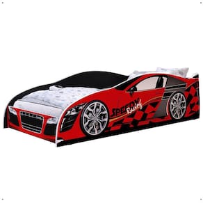 Mini Cama Infantil Carro Corrida Speedy MDF Montessoriana Proteção Lateral Decoração Kids Tema Quarto Menino - Vermelho/Preto - RPM