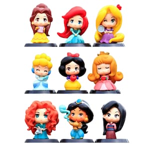 Kit 9 Bonecas Princesas Disney Bela Ariel Cinderella Action Figure