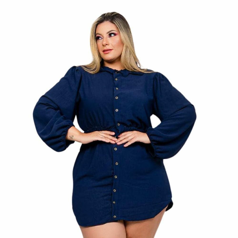 Chemise Vestido Plus Size Feminino Com Botões de Manga Longa