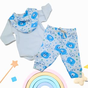 Kit Body Bebê Com Calça E Bandana Babador Like On Urso Creme Rn Ao G