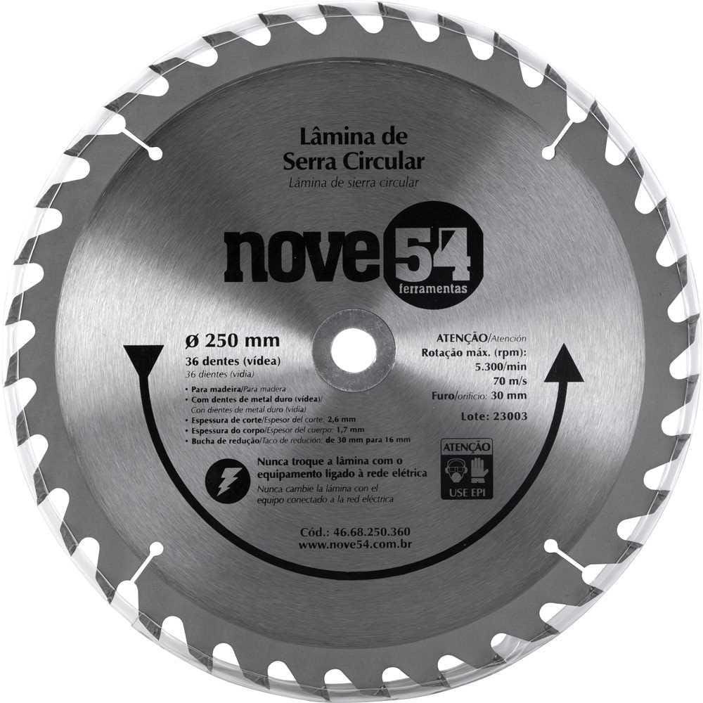 Lâmina de serra circular vídea 250mm 36 dentes Nove54