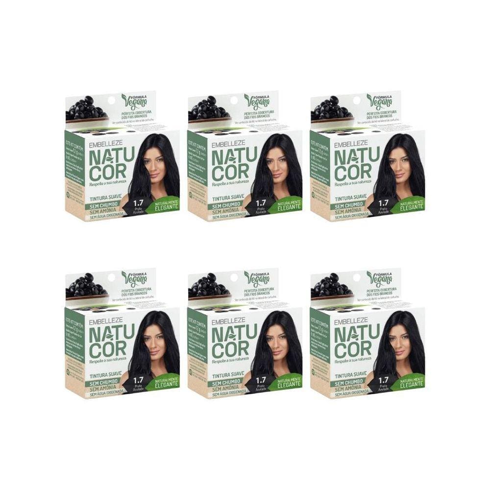 Coloraçao Natucor 1.7 Preto Azulado-Kit C/6Un