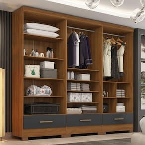 Closet Modulado 3 Peças 3 Gavetas Smart Versatile Espresso Móveis Cinamomo/Cinza