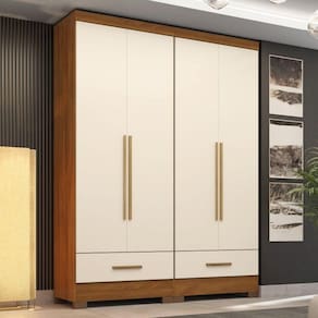 Quarto Modulado 2 Peças 4 Portas 2 Gavetas Smart Plus Espresso Móveis Cinamomo/Off White