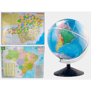 Kit Globo Terrestre 30cm Com Led + Mapas do Brasil e Mapa de SP 120x90cm Atualizado Divisão de Países Escolar