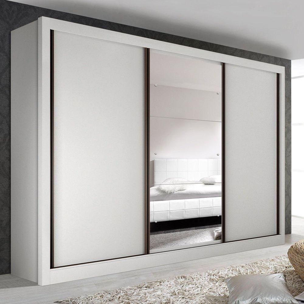Guarda Roupa Casal com Espelho 3 Portas 6 Gavetas Liv Espresso Móveis Branco