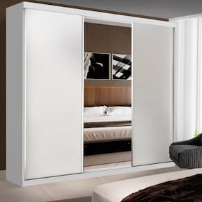 Guarda-Roupa Casal 3 Portas de Correr e 3 Espelhos Rubi Espresso Móveis Branco