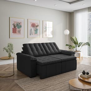 Sofá Cama Palmeira 3 Lugares Retrátil Reclinável 200cm CabeCasa MadeiraMadeira Preto