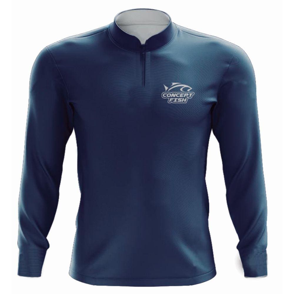 Camiseta de Pesca Concept Fish com Proteção Solar UV Azul Marinho Lisa