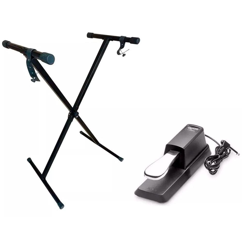 Kit Suporte X Para Teclado + Pedal Sustain Stagg Susped 10