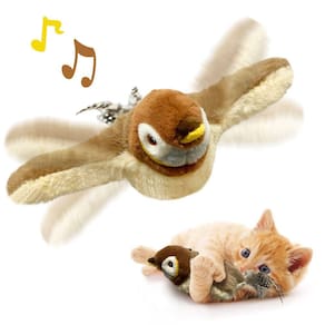 Brinquedo para gatos KreizyGo Flapping Wings Sparrow com erva-dos-gatos e carregador USB