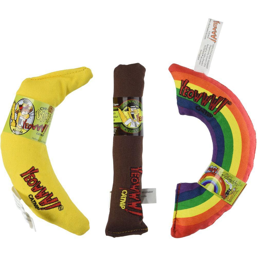 Pacote de variedades de brinquedos Catnip YEOWWW! Charuto, banana e arco-íris