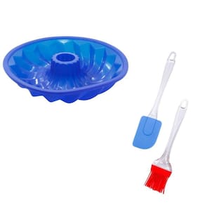 Kit Forma Redonda Média Com Furo Antiaderente + Conjunto De Espátula e Pincel De Silicone