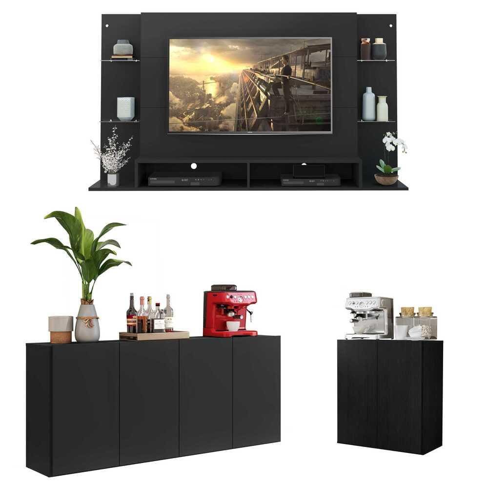 Conjunto Sala de Estar Painel TV 60" e 2 Aparadores Olívia Multimóveis Preto
