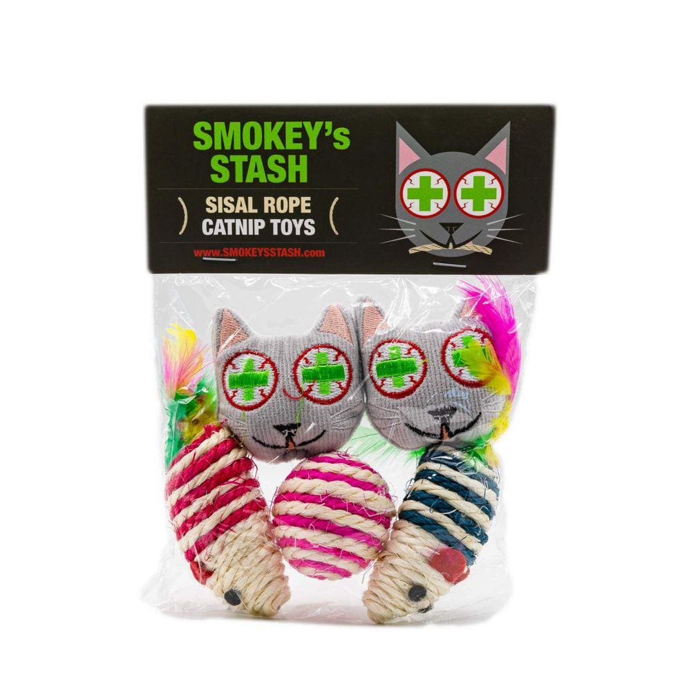Cat Toys Smokey`s Stash Catnip recheado com sisal, mouse e bola