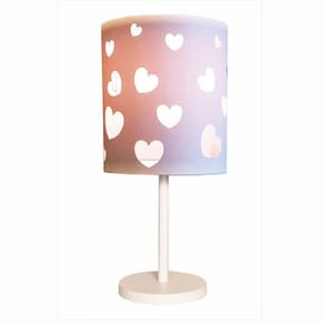 Abajur Infantil Corações Duplo Rosa 20x42 Base Branco Rosa e Branco