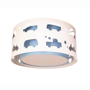 Luminária Infantil Plafon Carrinhos Azul Bebê 30x16 Azul/Branco