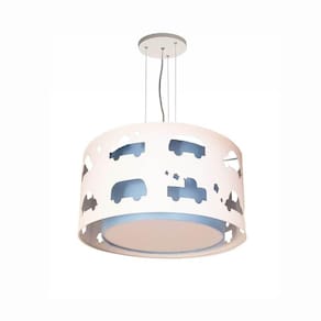Lustre Infantil Pendente Carrinhos 30x16 Azul/Branco