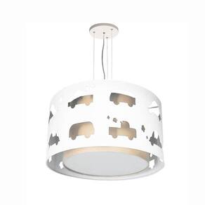 Lustre Infantil Pendente Carrinhos 30x16 Cru/Branco
