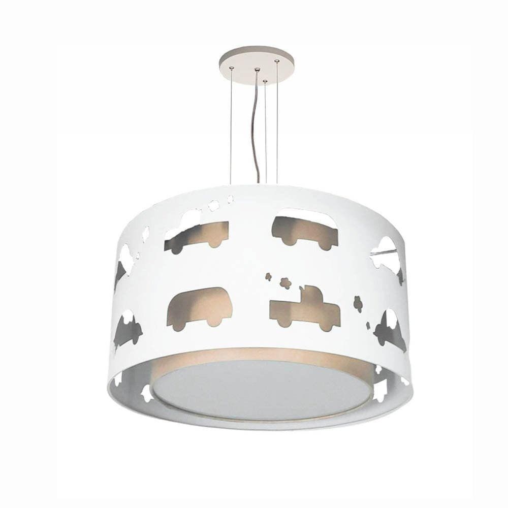 Lustre Infantil Pendente Carrinhos 30x16 Caqui/Branco