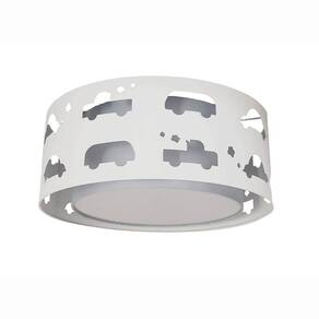 Luminária Infantil Plafon Carrinhos 40x16 Cinza /Branco