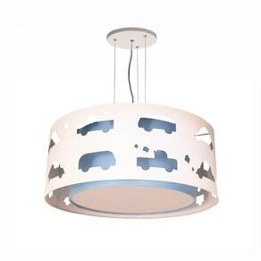 Lustre Infantil Pendente Recorte Carrinhos -40x16 Azul/Branco