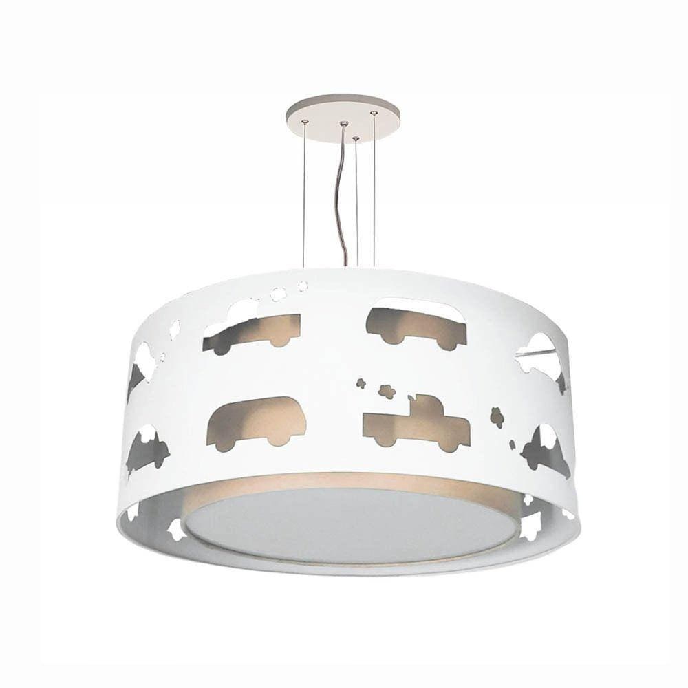 Lustre Infantil Pendente Recorte Carrinhos -40x16 Caqui/Branco