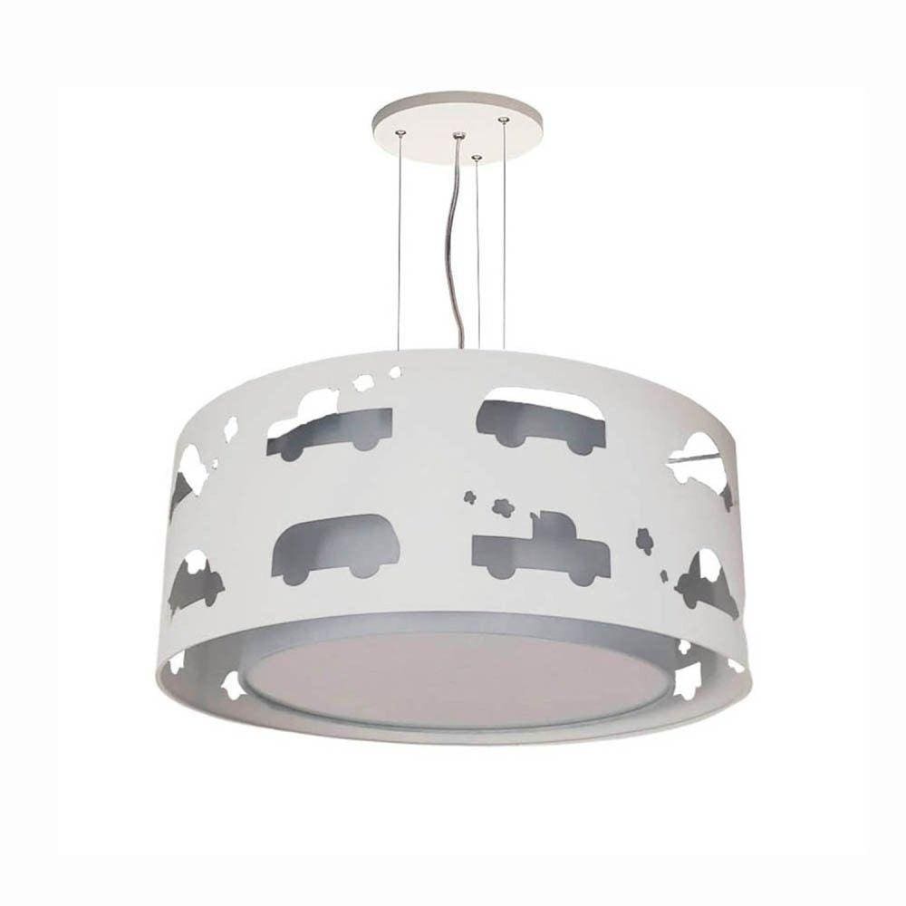 Lustre Infantil Pendente Recorte Carrinhos 50x16 Cinza