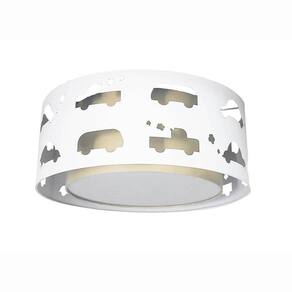 Luminária Infantil Plafon Carrinhos 50x16 Bege/Branco