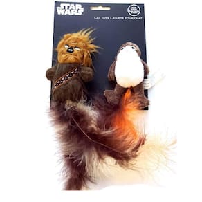 Conjunto de brinquedos para gatos Silver Paw Star Wars PORG e Chewbacca, pacote com 2