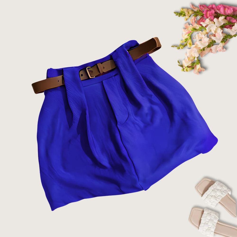 Short Saia Plus Size Feminino Frente e Costa com Cinto de Couro 0406