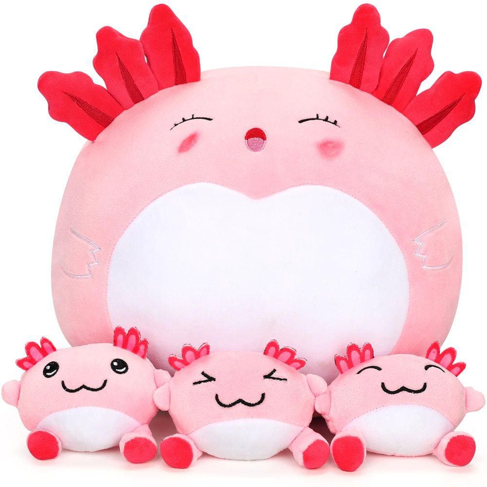 Brinquedo de pelúcia Yinrges Axolotl Mommy com 3 bebês de 30 cm e 12 cm