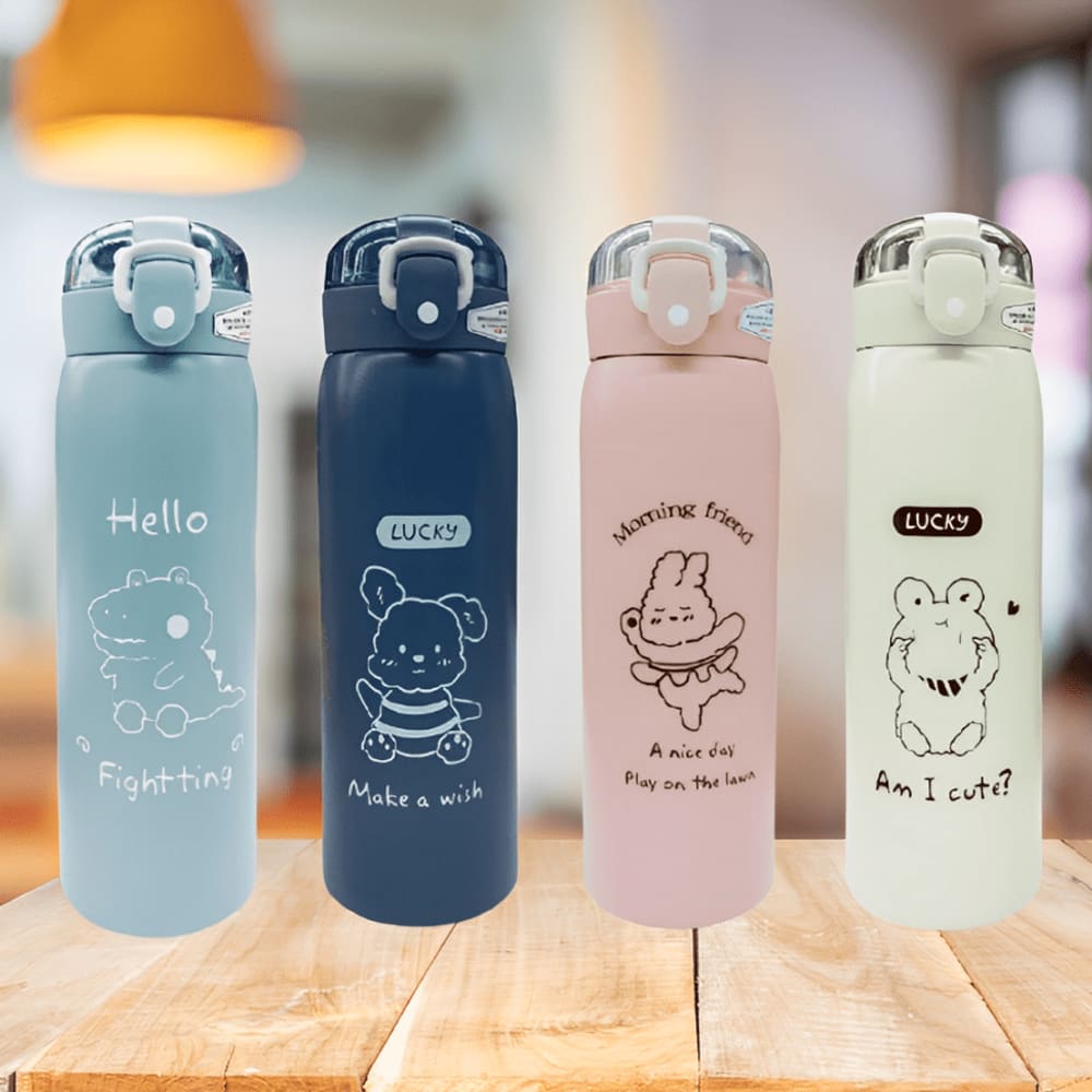Garrafa Térmica Uniso Lucky Animais 350Ml Trava Antivazamento Cores