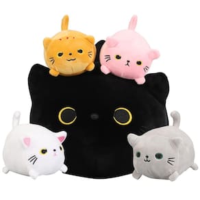 Bicho de pelúcia Zoomin Cat Black com 4 gatinhos dentro de +3 anos
