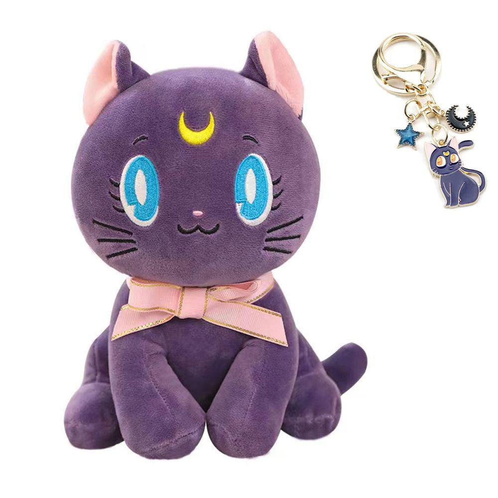 Boneca de pelúcia Lankicos Anime Cartoon Cat 25 cm com chaveiro de presente