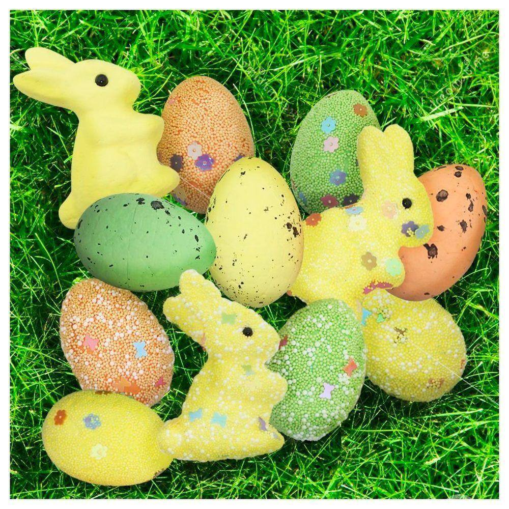 Kit Enfeites Decorativos Páscoa 3 Coelhinhos Com Ovos Decorados