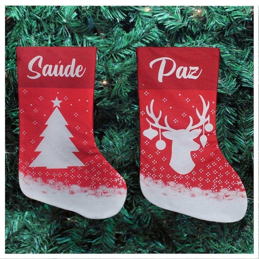 Dupla De Bota Meia Enfeite Natalino Temático 47cm