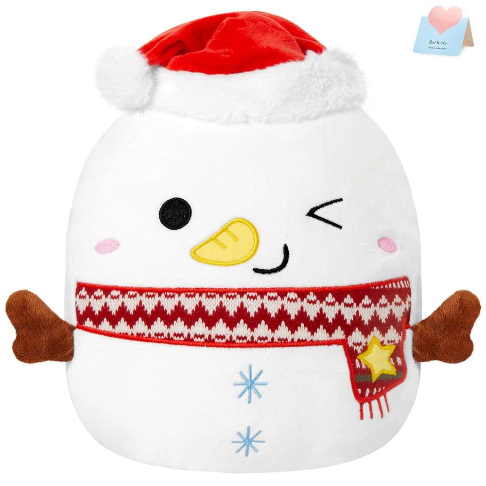 Almofada de pelúcia SpecialYou Snowman 30 cm com chapéu de Natal e cicatriz