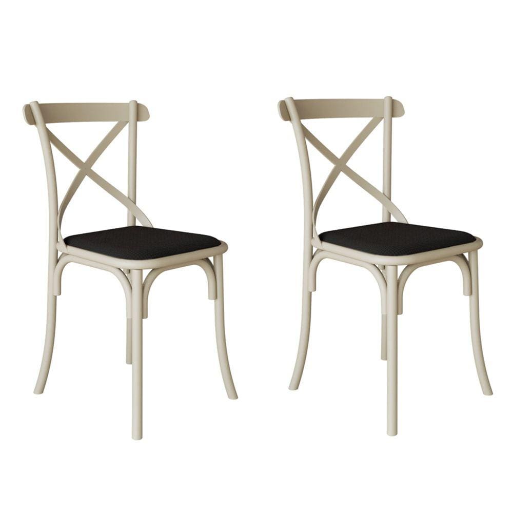 Kit 2 Cadeiras Katrina Assento Corano Preto Aço Off White
