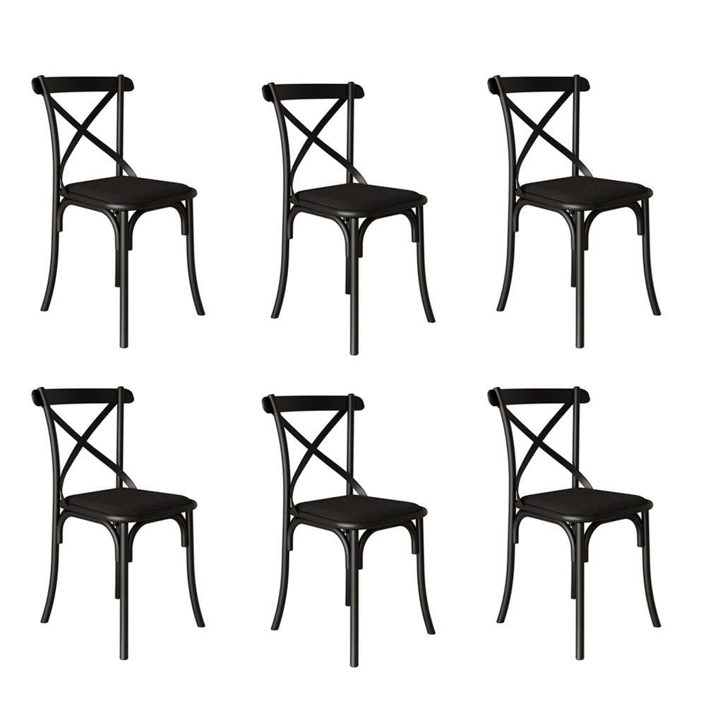 Kit 6 Cadeiras Katrina Assento Corano Preto Aço Preto