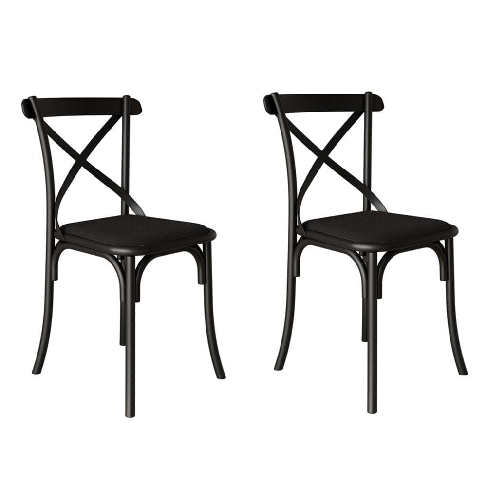 Kit 2 Cadeiras Katrina Assento Corano Preto Aço Preto