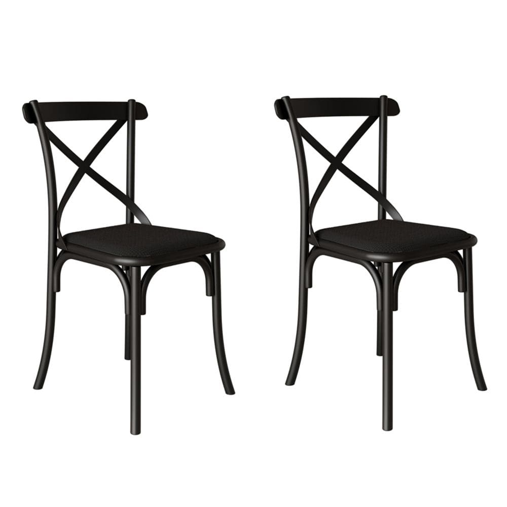 Kit 2 Cadeiras Katrina Assento Corano Preto Aço Preto