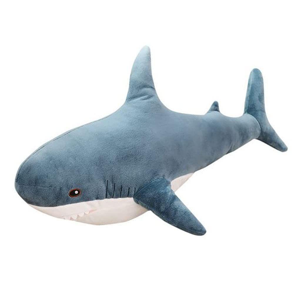 Almofada de bichos de pelúcia OUKEYI Giant Shark 80 cm para crianças azul
